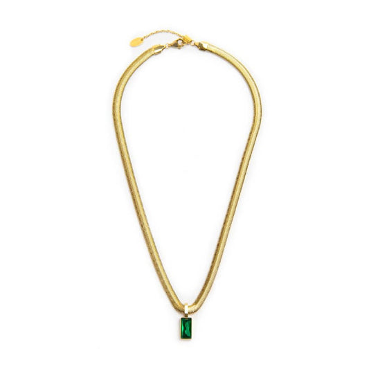 Collana snake da donna Marlù Vision in acciaio dorato con cristallo verde pendente