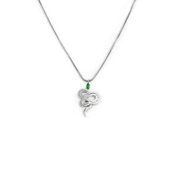 Collana snake quadrata da donna Marlù Vision in acciaio con serpente pendente e zircone verde