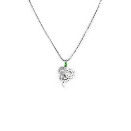 Collana snake quadrata da donna Marlù Vision in acciaio con serpente pendente e zircone verde