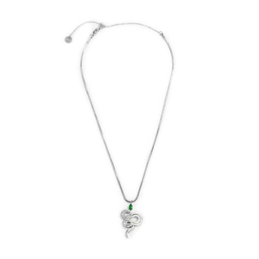 Collana snake quadrata da donna Marlù Vision in acciaio con serpente pendente e zircone verde