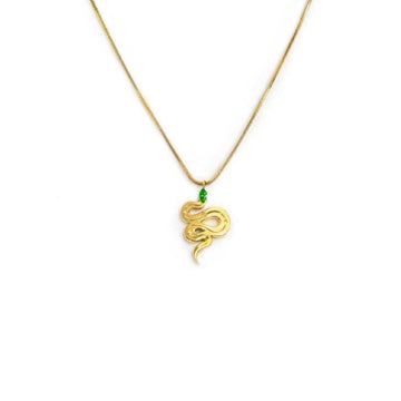 Collana snake quadrata da donna Marlù Vision in acciaio dorato con serpente pendente e zircone verde