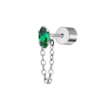 Mono orecchino da donna Marlù Vision in acciaio con zircone verde e catena pendente