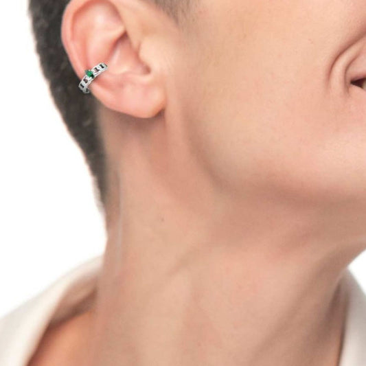 Mono orecchino earcuff da donna Marlù Vision in acciaio con zircone verde