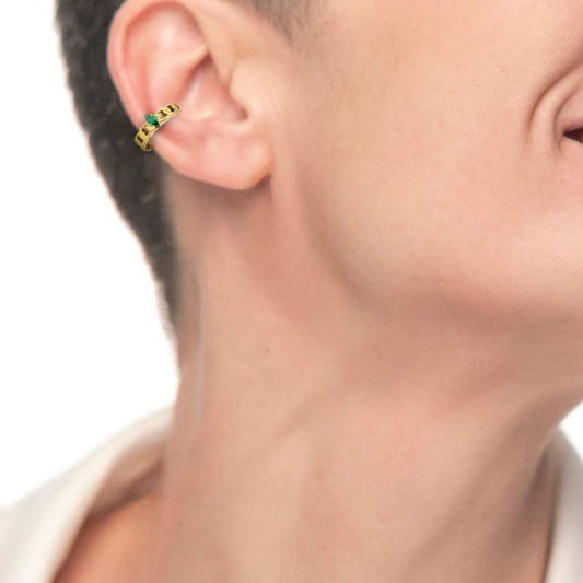 Mono orecchino earcuff da donna Marlù Vision in acciaio dorato con zircone verde