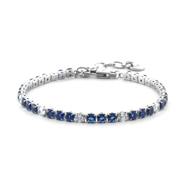 Bracciale tennis uomo 4US Cesare Paciotti in acciaio con zirconi blu e 9 bianchi di 4mm