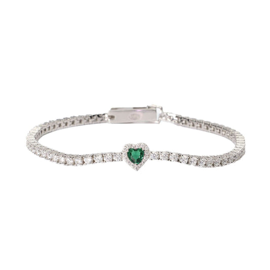 Bracciale tennis donna collezione Mabina Love Affair argento con cuore verde e zirconi bianchi