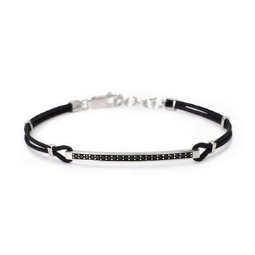 Bracciale uomo Mabina Uomo Cut nylon nero piastra in argento e zirconi neri