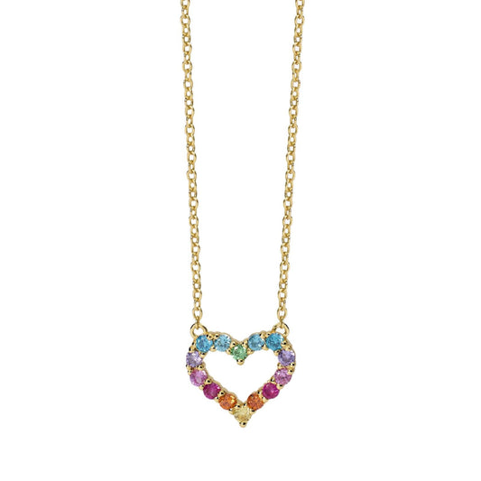 Girocollo donna Mabina Happy Love argento placcato oro con cuore di zirconi multicolor