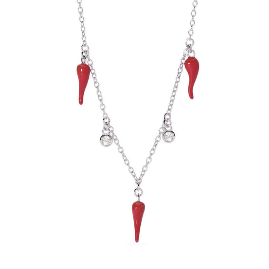 Collana donna Mabina Over the Luck in argento cornetti rossi e zirconi