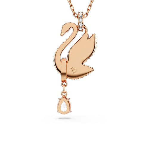 Collana donna Swarovski Swan placcata oro rosa con cigno e cristalli neri e a goccia