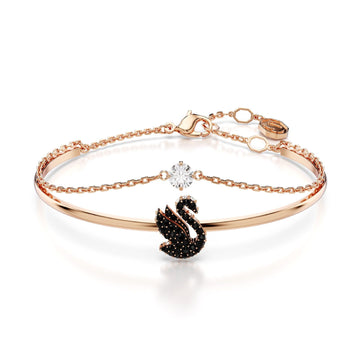 Bracciale donna Swarovski Swan placcata oro rosa con cigno cristalli neri e bianco