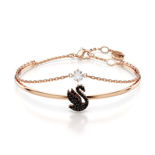 Bracciale donna Swarovski Swan placcata oro rosa con cigno cristalli neri e bianco