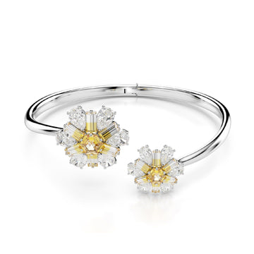 Bracciale donna Swarovski Idyllia argento e oro con due fiori di cristalli