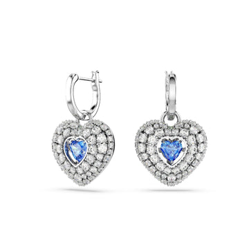 Orecchini donna Swarovski Hyperbola rodiati a cuore con cristalli bianchi e blu