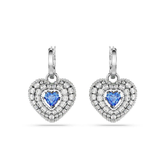 Orecchini donna Swarovski Hyperbola rodiati a cuore con cristalli bianchi e blu