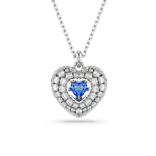 Collana donna Swarovski Hyperbola rodiato con cuore di cristalli bianchi e blu