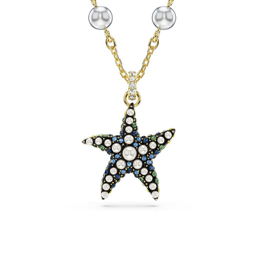 Collana donna Swarovski Idyllia placcato oro stella marina cristalli e perle