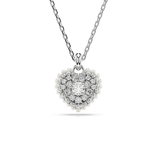 Collana donna Swarovski Hyperbola rodiato a cuore con cristalli e perle