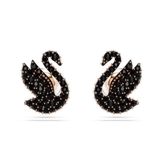 Orecchini donna Swarovski Swan rosé a cigno con pavé di cristalli neri