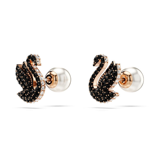 Orecchini donna Swarovski Swan rosé a cigno con pavé di cristalli neri