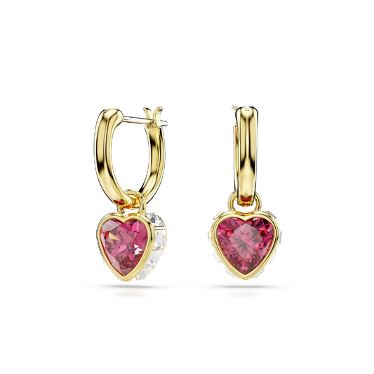 Orecchini donna Swarovski Chroma placcati oro con cristalli bianchi e rosso a cuore