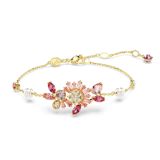 Bracciale catena donna Swarovski Gema placcato oro cristalli rosa e perle