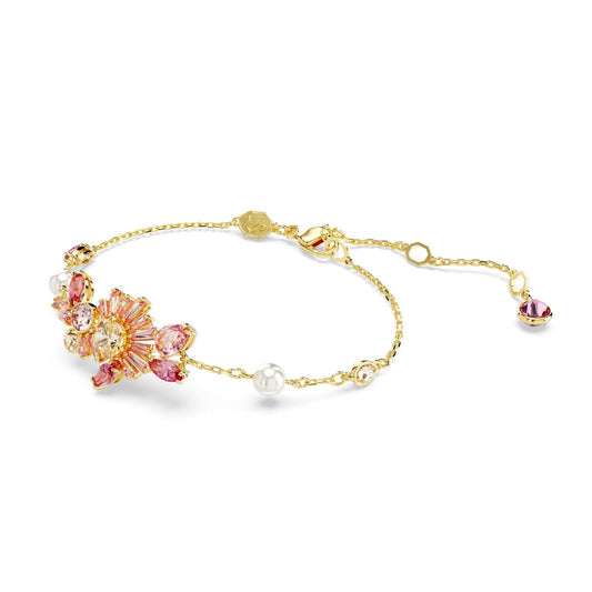 Bracciale catena donna Swarovski Gema placcato oro cristalli rosa e perle