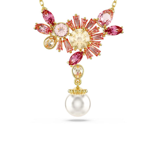 Collana donna Swarovski Gema placcato oro cristalli rosa e perla