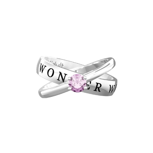 Anello donna Kidult Family in acciaio con zircone rosa e scritta wonder woman