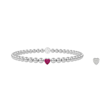 Bracciale elastico da donna Kidult Love in acciaio con sfere, cristalli e cuore rosa