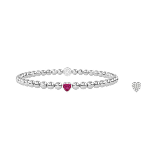 Bracciale elastico da donna Kidult Love in acciaio con sfere, cristalli e cuore rosa 732264-1