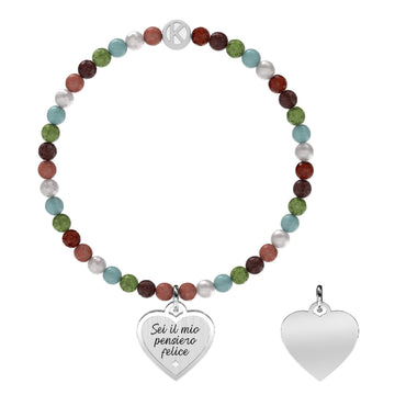 Bracciale elastico multicolor da donna Kidult Love in acciaio con cuore "Sei il mio pensiero felice"