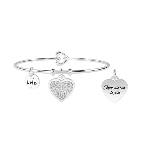 Bracciale rigido da donna Kidult Love in acciaio con cuore e cristalli 732266-1