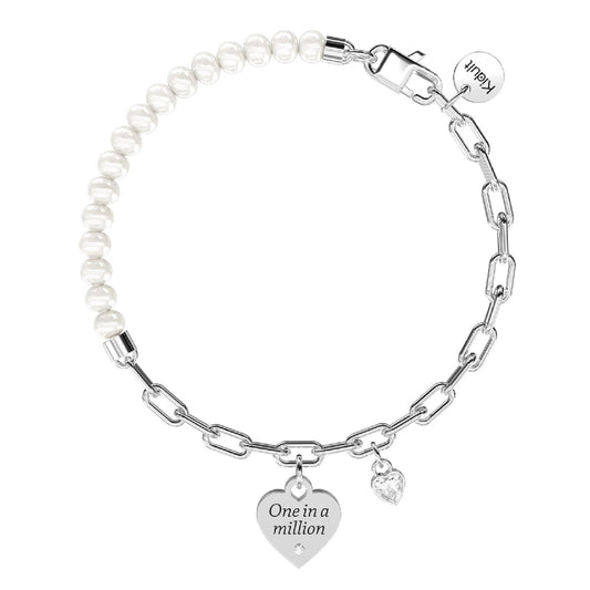 Bracciale regolabile da donna Kidult Love in acciaio con perle e cuore con zircone 732271-1