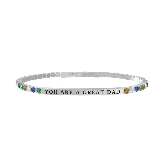 Bracciale tennis da uomo Kidult Family in acciaio con zirconi multicolor e piastra "You are a great Dad"