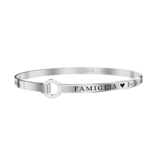 Bracciale rigido donna Kidult Family acciaio con cuore e scritta "Famiglia...Armonia"