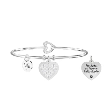 Bracciale donna Kidult Family in acciaio con cuore e cristalli "Famiglia.. indissolubile"