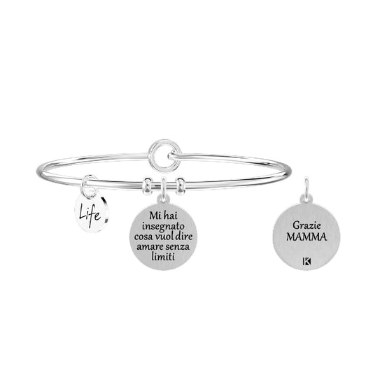 Bracciale donna Kidult Family in acciaio con ciondolo e scritta "grazie mamma"