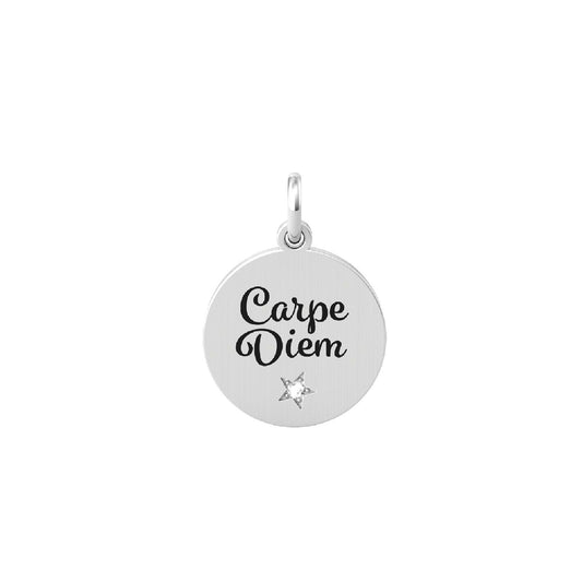 Charm Kidult By You donna acciaio stella con cristallo e frase "Carpe Diem"