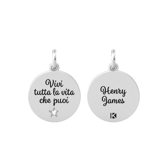 Charm Kidult By You donna acciaio stella con cristallo e frase di Henry James