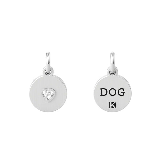 Charm Kidult By You donna acciaio a cerchio cuore con cristallo e "Dog"