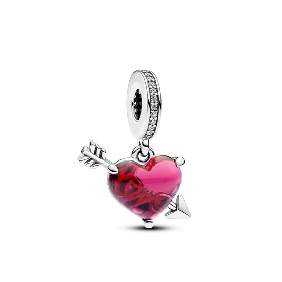 Charm Pendente Cuore con Freccia Vetro di Murano argento e rosso 793085C01-1