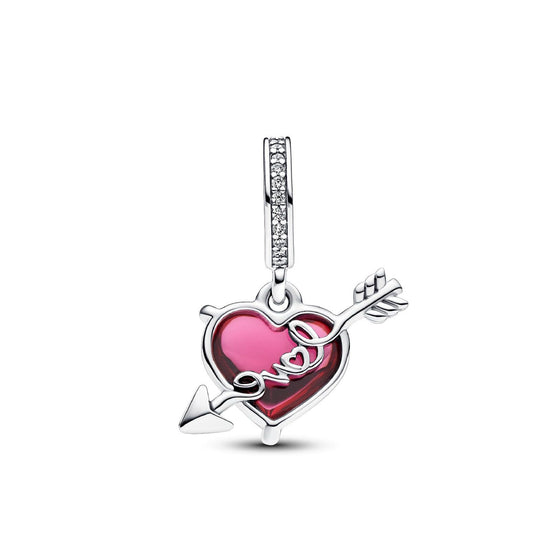 Charm Pendente Cuore con Freccia Vetro di Murano argento e rosso 793085C01-2