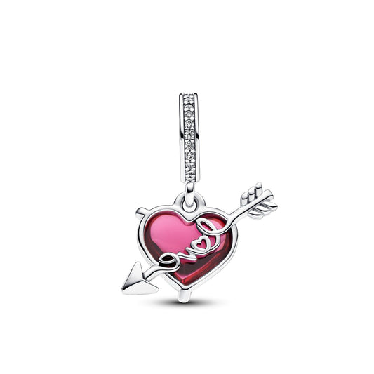 Charm Pendente Cuore con Freccia Vetro di Murano argento e rosso 793085C01-2