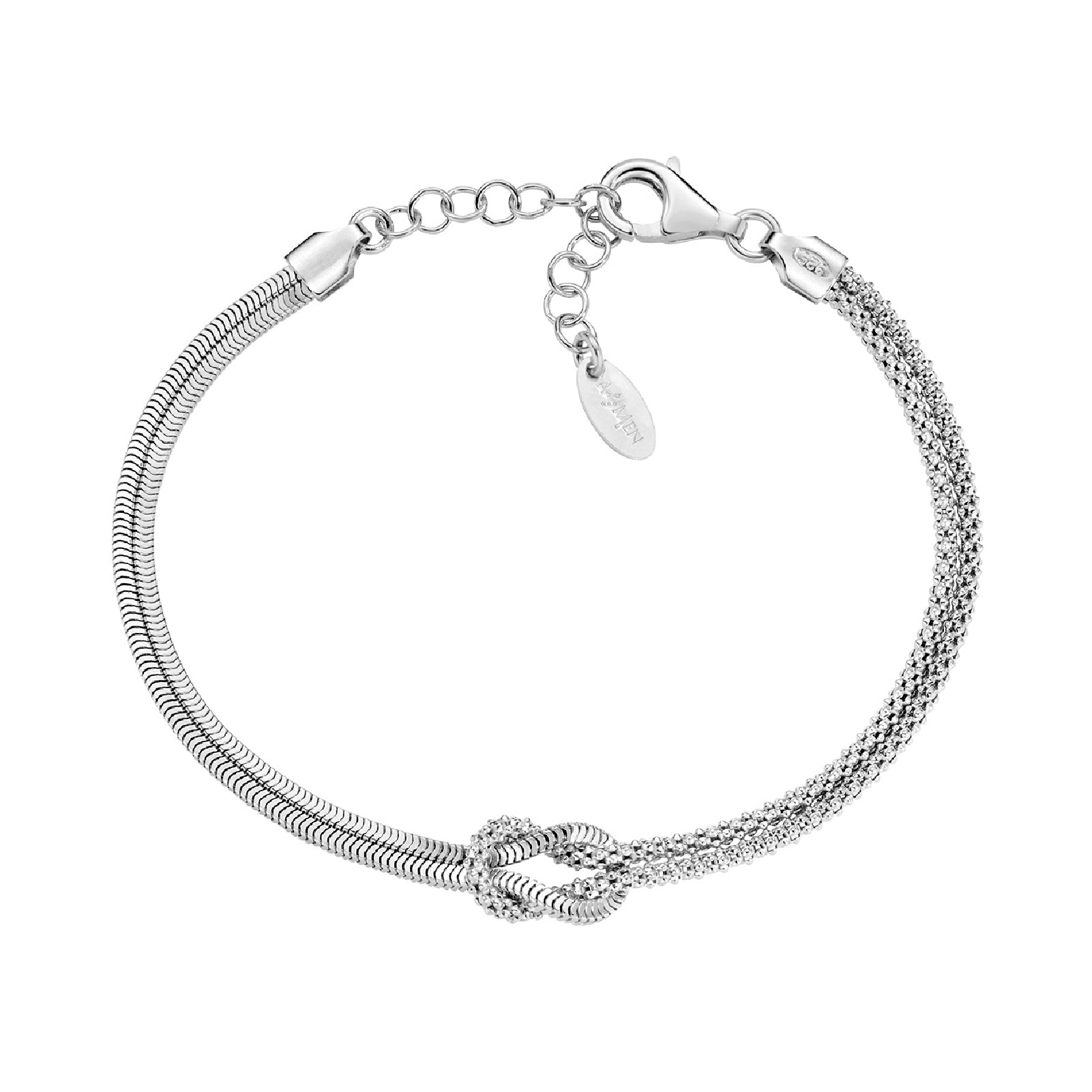 Bracciale Amen in argento doppia catena con nodo centrale Regolabile 14-17 cm