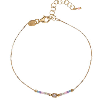 Bracciale donna Alisia in argento dorato con pietre multicolor pastello al centro