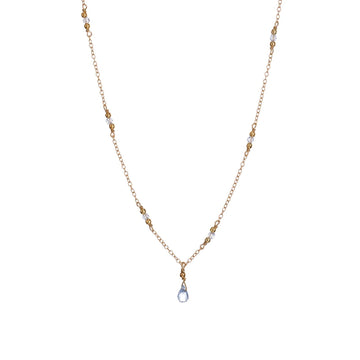 Collana donna Alisia in argento dorato con cristalli azzurri e goccia