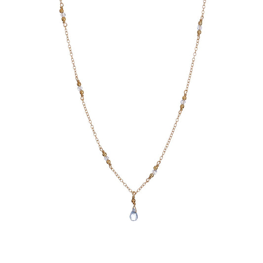 Collana donna Alisia in argento dorato con cristalli azzurri e goccia