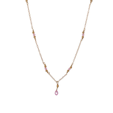 Collana donna Alisia in argento dorato con cristalli rosa e goccia