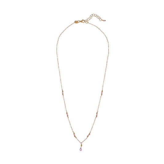 Collana donna Alisia in argento dorato con cristalli rosa e goccia